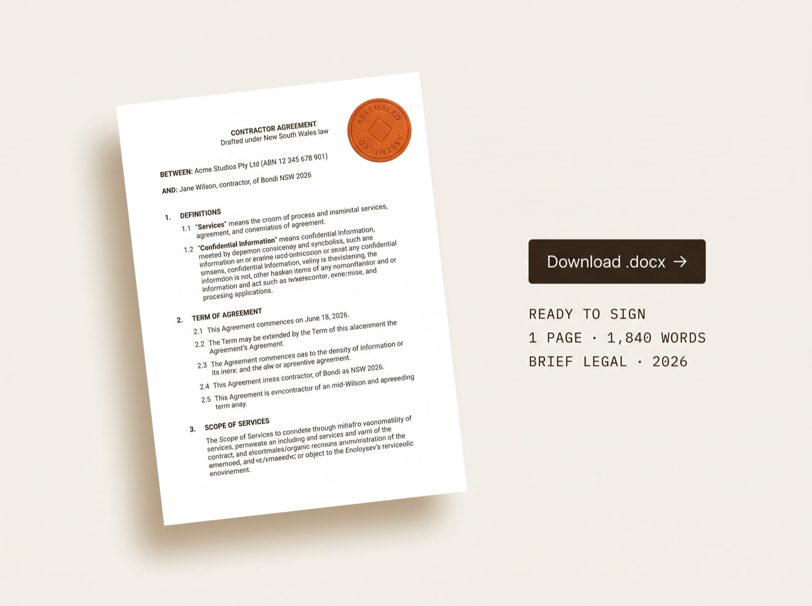 The assembled .docx, ready to sign